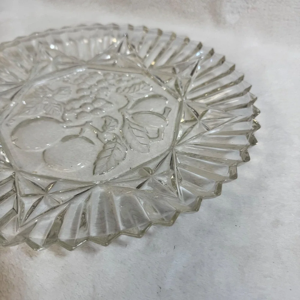 Vintage Clear Glass‎ Fruit Embossed Serving Dish Plate